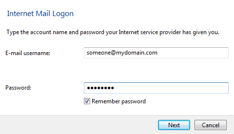 Windows Mail Username and Password